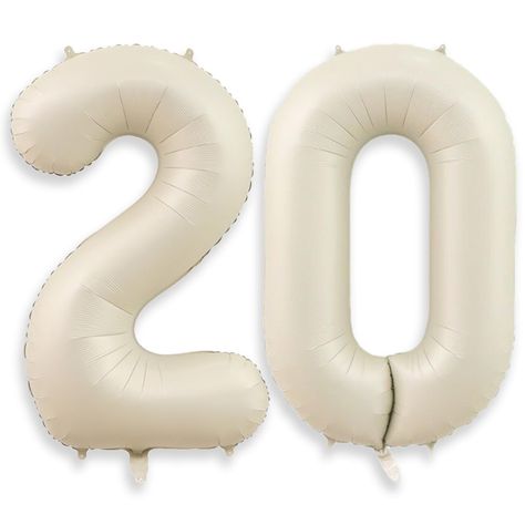 PRICES MAY VARY. 🤍【Number 20 Balloon 】This 40-inch cream balloons number is a great choice for your 20th birthday celebrations. It's huge in size , with beautiful color and sturdy foil balloons. Bringing you a happier and unforgettable birthday party! 🤍【High Quality Material】We use durable aluminum film material to ensure the quality and stability of this large cream number balloon for ensure normal use of the entire party. After the party is over, you can deflate it with a straw and save it f 20 Birthday Balloons, 20th Birthday Party Decorations, Cream Balloons, Balloons Number, Balloon Numbers, Dream Birthday, 20 Birthday, 20th Birthday Party, Film Material