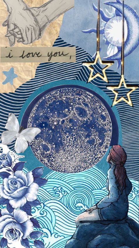 #mooncollage #starry #stars #nightmoodboard #blue #oceanaesthetic #nightsky #aesthetic #moodboard Sky Collage, Aesthetic Moodboard, Starry Sky, Star Shape, Great Wave, Night Skies, Photo Collage, Starry Night, Cute Art