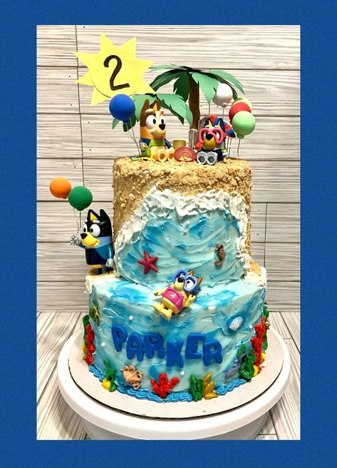 Bluey Beach Cake, Beach Themed Cakes, Beach Cakes, Beach Birthday, Beach Theme Decor, Themed Birthday Cakes, Summer Theme, Beach Party, Girl Cakes