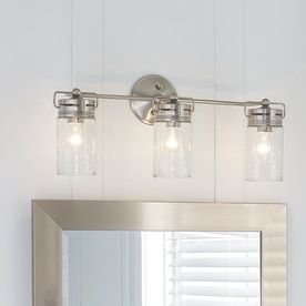 Makeover Kamar Mandi, Farmhouse Vanity Lights, Farmhouse Vanity, Finished Bathrooms, Vanity Light Fixtures, Allen Roth, Bathroom Vanity Light, Bathroom Light Fixtures, Bath Remodel