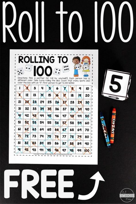 Roll to 100 - fun, free printable worksheets to help kids practice count to 100 with a fun count to 100 activities. This is a fun kindergarten math activities, kindergarten worksheets, math centers, or extra math practice for homeschoolers. Kindergarten Worksheets Math, Math Activities Kindergarten, Count To 100, 123 Homeschool 4 Me, Lego Math, Free Math Games, Kindergarten Math Games, Counting To 100, Maths Ideas