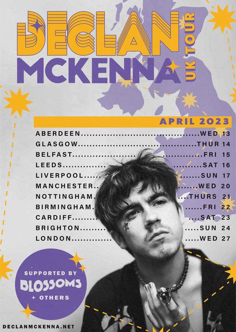 Declan Mckenna tour poster concept. Music Tour Poster Design, Declan Mckenna Poster Prints, Brazil Declan Mckenna Aesthetic, Declan Mckenna Album Cover, Declan Mckenna Zeros, Declan Mckenna Poster, What Happened To The Beach Declan Mckenna, Uni House, Dorm Prints