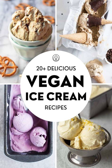 Looking for a delicious frozen treat? Try these 20+ hand-selected vegan ice cream recipes that are easy to make (mostly without an ice cream maker), family-friendly and super creative! We have no churn chocolate ice cream, 4-ingredient bounty vienetta, cookie dough ice cream, strawberry, blueberry, hazelnut and dairy-free pumpkin ice cream. Vegan Ice Cream Recipes, Best Vegan Ice Cream, Non Dairy Ice Cream, Caramel Coconut, Vegan Ice Cream Recipe, Healthy Ice Cream Recipes, Nice Cream Recipe, Sugar Factory, Ice Cream Maker Recipes