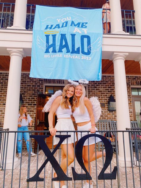 chi o gsu big little reveal angel theme Angel Bid Day Theme, Angel Theme, Bid Day Themes, Big Little Reveal, Match Made In Heaven, Angels In Heaven, Bid Day, Made In Heaven, Big Little