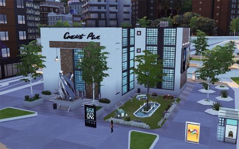 Sims Artists: Center for Contemporary Arts • Sims 4 Downloads Sims 4 Art, Sims 4 Cc Furniture Living Rooms, The Sims 4 Lots, Murs Roses, San Myshuno, Contemporary Arts, Sims Building, Building House, Sims 4 Teen