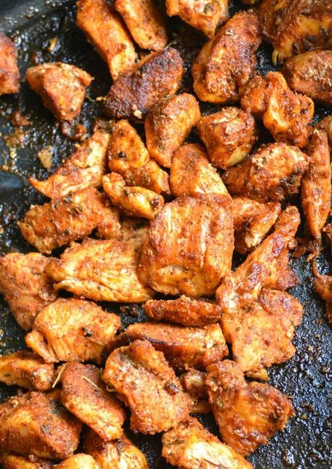 Blackened Chicken Bites - The Quicker Kitchen Chicken Bites In Oven, Cajun Style Chicken, Rice And Veggies, Homemade Cajun Seasoning, Blackened Chicken, Fish And Chicken, How To Cook Fish, Cajun Chicken, Chicken Bites