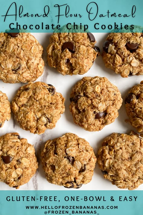 Gf Oatmeal Chocolate Chip Cookies, Almond Flour Oatmeal Chocolate Chip, Almond Flour Oatmeal Cookies, Prediabetes Recipes, Almond Flour Oatmeal, Baking Recipes Chocolate, Chocolate Chip Cookies Healthy, Refrigerator Makeover, Chocolate Chip Oatmeal Cookies Healthy