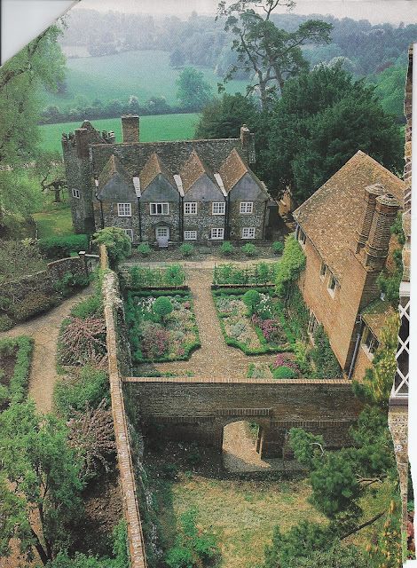 Devon's home would have been similar to this. - Victoria magazine often took us to England.  Here we get a bird's eye view of a spectacular manor house walled garden. Victoria Magazine, English Manor Houses, Longwood Gardens, House And Garden, English Manor, Walled Garden, Have Inspiration, English Cottage, Garden Cottage