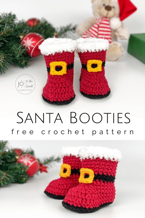 Christmas Crochet Patterns Free, Crochet Baby Booties Pattern, Crochet Christmas Gifts, Crochet Baby Shoes Pattern, Crochet Santa, Baby Booties Pattern, Baby Shoes Pattern, Crochet Xmas, Booties Crochet