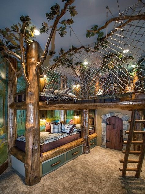 Forest Theme Bedroom, Tree House Bedroom, Forest Room, Aesthetic Bed, Bed In Closet Ideas, Closet Bed, Closet Aesthetic, Fantasy Rooms, Closet Room