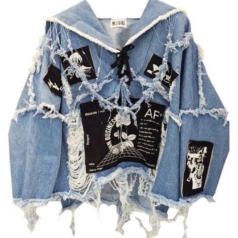 CLUSH DENIM GRUNGE TOPS (wit BLK denim) ($260) ❤ liked on Polyvore featuring outerwear, jackets, tops, coats & jackets, grunge denim jacket, grunge jacket, blk dnm jacket, blue denim jacket and blue jackets Jackets Grunge, Grunge Denim Jacket, Grunge Tops, Grunge Jacket, Grunge Denim, Upcycled Fashion, Blue Denim Jacket, Mode Inspo, Stage Outfits