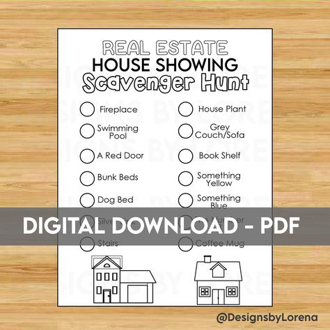 Excited to share this item from my #etsy shop: Scavenger Hunt House Showing Real Estate, Activity for Open House, For Realtors, Closing Activity Sheet, Realtor Printable, Realtor Kids, Open House Activities, Scavenger Hunt Template, Hunt House, Real Estate Shirts, Open House Real Estate, Preschool Planning, House Games, Realtor Marketing, Activity Sheets