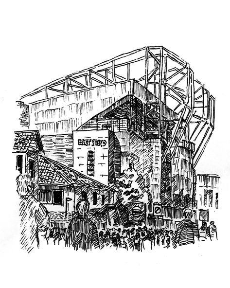 Old Trafford Stadium, Manchester Old Trafford Tattoo, Old Trafford Drawing, Old Trafford Wallpapers, Manchester United Stadium Wallpapers, Stadium Drawing Art, Manchester United Painting, Manchester United Wallpapers, David Beckham Manchester United, Stadium Drawing