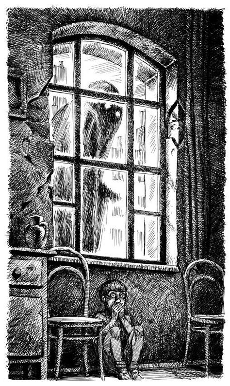 Alexey Lipatov Horror Scene Drawing, Window Drawing Sketch, Looking Out Window Drawing, Open Window Drawing, Window Illustration Drawing, Window Horror, Creepy Window, Black Pen Sketches, Nightmare Art