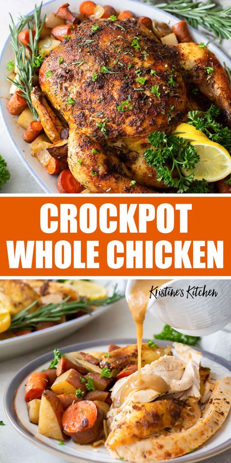 Chicken Roast Crockpot Recipes, Whole Chicken Pot Roast, Roast Chicken In The Crockpot, Whole Chicken In The Crockpot With Vegetables, Whole Chicken Recipes In Crockpot, Roasted Chicken Slow Cooker, Whole Crock Pot Chicken, Best Whole Chicken In The Crockpot, Chicken Roaster In Crock Pot