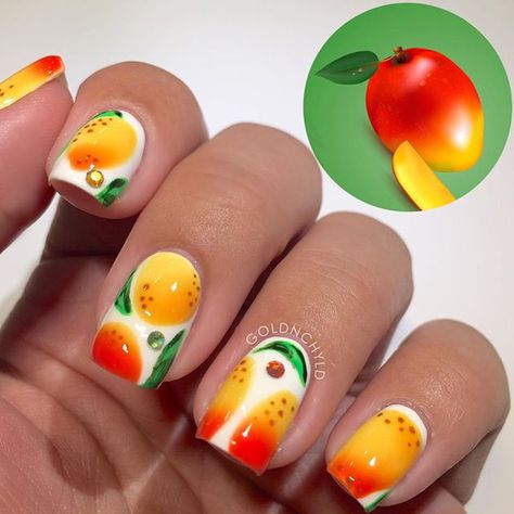 Check this out on Instagram.com Fiesta Nails, Mango Nails, Daily Nail Art, Fruit Nails, Fruit Nail, Fruit Nail Art, Nails For Summer, Nails Inspired, Nail Polish Gel