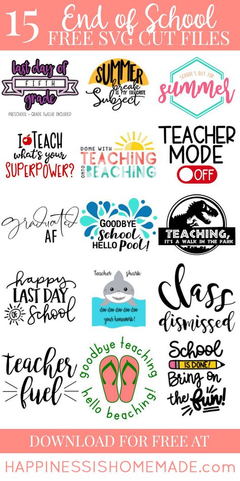 Free Teacher SVGs for the Last Day of School - Get these cute FREE Teacher SVGs for the Last Day of School! My favorite is this fun “Goodbye School, Hello Pool!” SVG file! Make your own End of the School Year shirts, mugs, tote bags, and more! Free Simple Svg Files, Teacher Shirts Designs Svg, School's Out For Summer, Idee Cricut, Free Svgs, Grade 12, Projets Cricut, Free Teacher, Cricut Projects Beginner