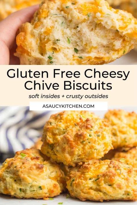 Fresh out of the oven these Cheesy Chive Gluten Free Biscuits will rival any restaurant quality biscuit (looking at you Red Lobster)! Made all in one bowl in about 20 minutes - there's very little to it! Simply mix, drop and bake for about 15 minutes until your biscuits are soft on the inside with a golden crust formed on the outside! Gluten Free Dough, Bowl Ideas, Gluten Free Biscuits, Gluten Free Flour Blend, Homemade Gluten Free, Gluten Free Cheese, Gluten Free Eating, Red Lobster, Gluten Free Recipes Easy