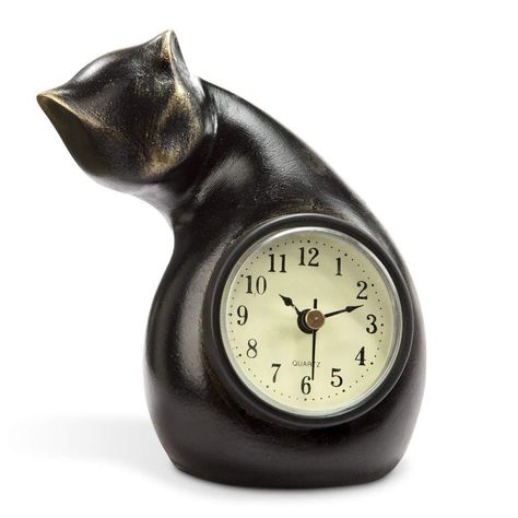 PRICES MAY VARY. Brand: SPI Home Material: Polystone 3.5" Deep x 5.5" Wide x 5" Tall Weight: 0.77 lbs Condition: New This curious kitty just wants to know what time it is! But with this stylish clock, you'll always know! Great for any cat lover's desk or mantel. Art Deco Cat, Work Decor, Cat Clock, Shelf Clock, Cat Items, Curious Cat, A Black Cat, Tabletop Clocks, Cute Black Cats