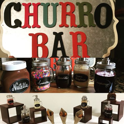 Churro Bar! Great idea for events! Nothing like a freshly made churro. Give your guests the option to go beyond sugar and cinnamon! Churro Station, Churros Bar, Churro Business, Churro Bar, Bar Party Ideas, Havana Nights Party, Night Decor, Treat Bar, Sunflower Baby Showers