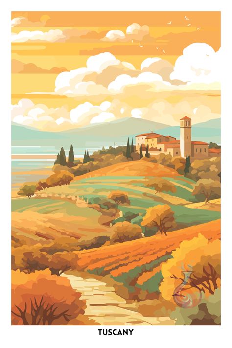 🏡️ Wonderful wall art, perfect for country house style decor! 😃🐑🐾 Country Side Illustration, English Countryside Painting, Tuscany Countryside, Italy Watercolor, Italy Travel Poster, Art Homework, Venue Illustration, Countryside Paintings, Country House Style