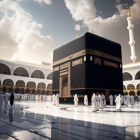 Photo kaaba with hajj pilgrims | Premium Photo #Freepik #photo Kaaba Background, Hajj Aesthetic, Eid Images, Education Logo Design, Horoscope Tattoos, Islamic Wallpaper Hd, Almighty Allah, Mecca Wallpaper, Powerpoint Background Design