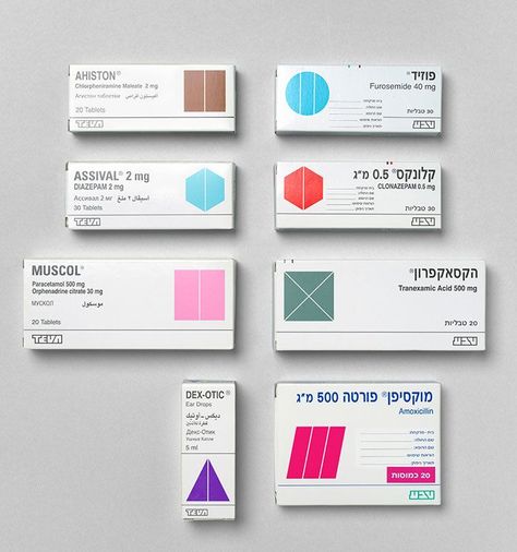 Can-graphic-design-save-your-life-wellcome-trust-itsnicethat-8-different-designs-of-dual-language-teva-packaging-(hebrew-english)_-1986_-dan-reisinger Can Graphic Design, Pill Packaging, Medical Packaging, Medicine Packaging, Wellcome Collection, Pharmacy Design, Save Your Life, Drawing Book, Packing Design