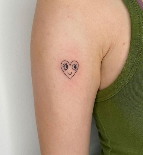 Fun Simple Tattoos, Face Heart Tattoo, Breakfast Tattoo, Naive Tattoo, Stick Poke Tattoo, Jewel Tattoo, Small Heart Tattoos, Petit Tattoo, Handpoke Tattoo