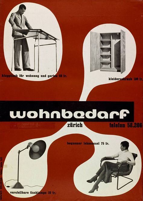 Max Bill for Wohnbedarf, 1932 Max Bill, Scandi Design, Modern Poster, Modern Graphic Design, History Design, Graphic Design Typography, Design Reference, Zurich, Vintage Graphics