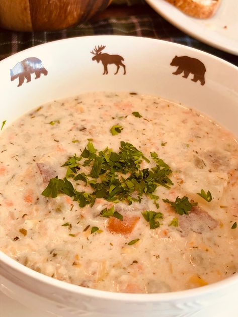 Olive Loaf, Pnw Style, Salmon Chowder, Seafood Chowder, Potato Skin, Chowder Recipe, Sockeye Salmon, Carrots And Potatoes, Chopped Carrots