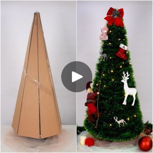 Carton Christmas tree and foam snowman magic | Carton Christmas tree and foam snowman magic | By MetDaan DIY Diy Recycle Christmas Tree, Tire Christmas Tree, Christmas Tree Unique, Metdaan Diy, Cardboard Tree, Outdoor Christmas Diy, Cardboard Christmas Tree, Christmas Advent Wreath, 6ft Christmas Tree