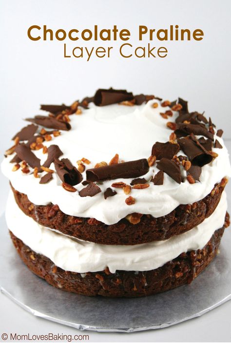 Chocolate Praline Layer Cake won the 33rd Pillsbury Bake-Off in 1986. Praline Cake, Sweetened Whipped Cream, Torte Cupcake, Chocolate Curls, Baking Project, Upside Down Cake, Almond Cakes, Food Cakes, Piece Of Cakes