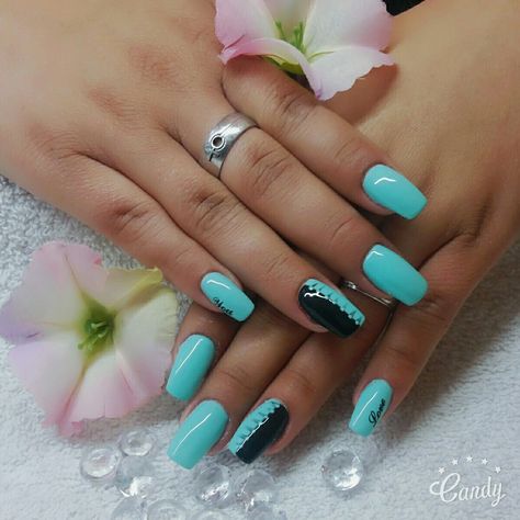 Black#türkis #steming Turquoise And Black Nails, Black And Teal Nails, Toenail Art, Baby Blue Wallpaper, Teal Nails, Black Acrylic Nails, Vacation Nails, Toe Nail Art, Blue Wallpaper