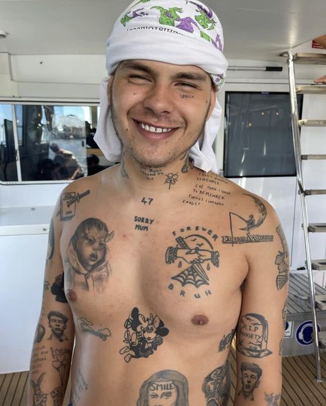 Slowthai Tattoo, Aphex Twin Tattoo, Rapper Aesthetic, Gang Tattoos, Twin Tattoos, Chest Ideas, 2024 Moodboard, Aphex Twin, Black Ink Tattoos