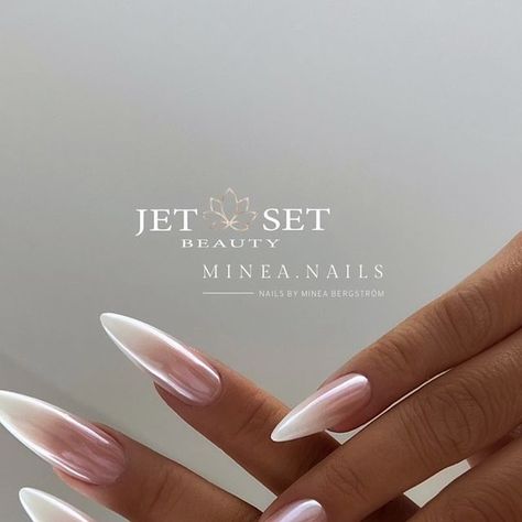 Nails By Minea Bergström on Instagram: "Classic 🤍 ————————————————————————— Products used:   • Glamour Cover Milky White • Starline Builder Gel Nude • JetSet Glass Chrome Pigment • Crystal Shine Top Coat  Products from @jet_set_beauty_nails 💅🏼 ————————————————————————— #babyboomer #babyboomernails #longnails #milkynails #classynails #nudenails #shinynails #glossynails #chromenails #glassnails #almondnails  —————————————————————————  #rakennekynnet #geelikynnet #gelnails #gelenaglar #nailsofinstagram #nailsoftheday #nailinspiration  #rakennekynnetjoensuu #geelikynnetjoensuu" Milky Nude Nails, Baby Boomers Nails, Milky Nails, Chrome Nail, Shiny Nails, Builder Gel, Long Acrylic, Glass Nails, Baby Boomer