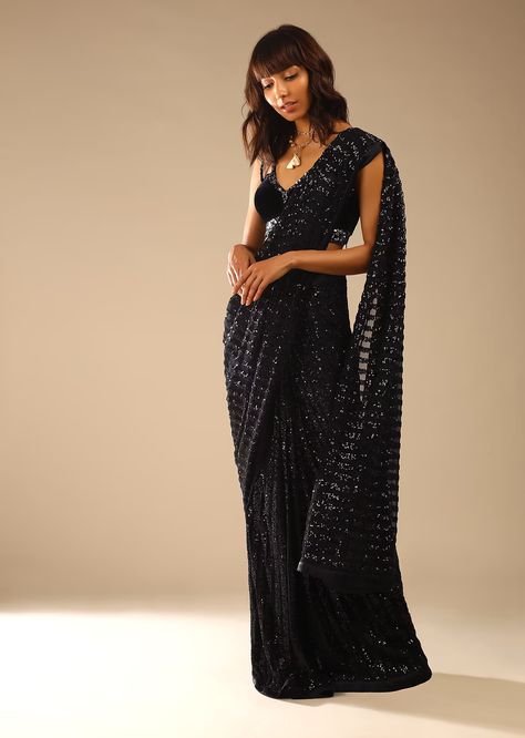 Buy Readymade Sarees/ Ready to Wear Sarees/ Prestitched Pleated Sarees Online | KALKI Fashion South Asian Wedding Dress, Black Net Saree, Shimmer Saree, Draping Styles, Pleated Saree, Sequence Saree, Character Wardrobe, Saree Draping, Asian Wedding Dress