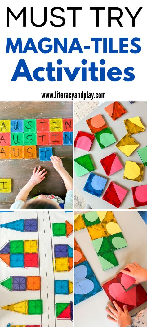 Fun Magnetic Tile Activities for Toddlers!  Check out 6 different MAGNA-TILE Activities you can try at home! Magnatile Activities For Toddlers, Magnatile Activities, Magnatiles Ideas, Magnet Tiles, Magna Tiles, Homeschool Hacks, Homeschool Preschool Activities, Homeschool Supplies, Tiles Ideas