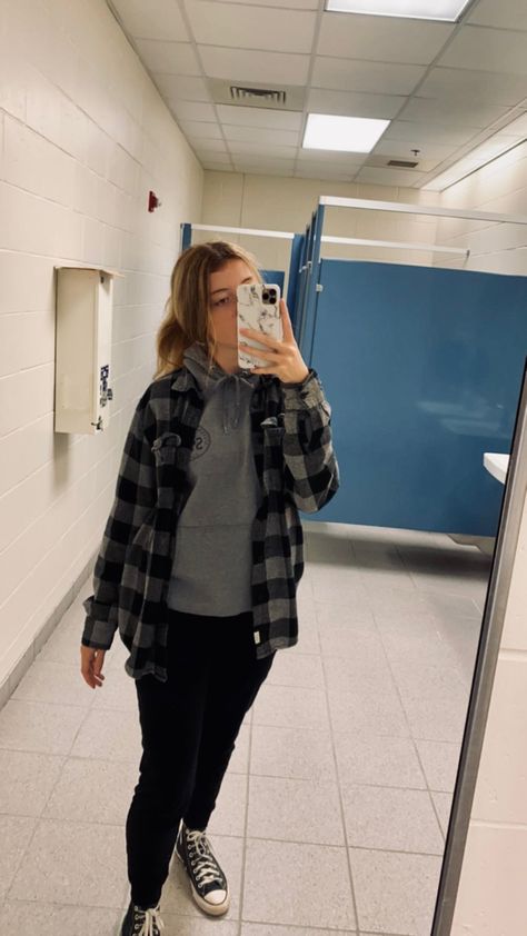 lazy day outfit | leggings | sweat pants | flannel | sweatshirt | ootd Flannel Outfits With Leggings, Flannel And Sweatpants Outfit, Flannel Over Hoodie Outfit, Flannel Pants Outfit, Flannel Over Hoodie, Girls In Sweats, Sweatshirt Ootd, Outfit Leggings, Flannel Sweatshirt