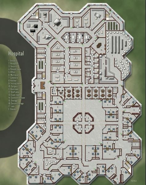 Dnd Hospital Map, Hospital Battlemap, Hospital Rpg Map, Cyberpunk Hospital, Fantasy Hospital, Shadowrun Map, Map Rpg, D20 Modern, Shadowrun Rpg