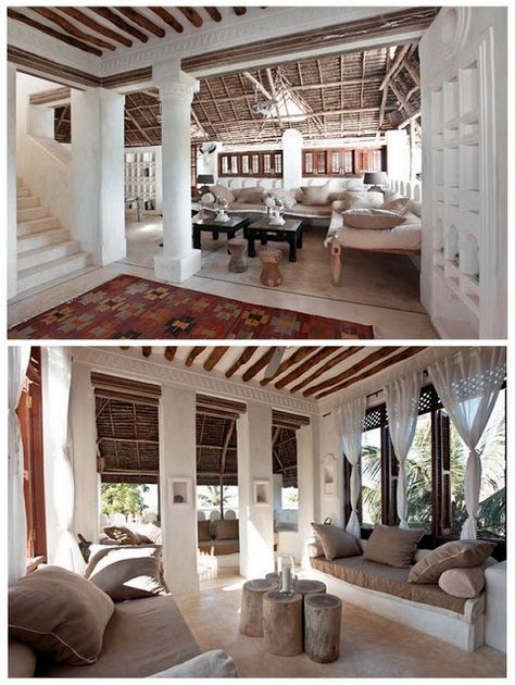 Lamu Style - Kenya. The rental homes Bembea and Jaha, located in the fishing village of Shela on Lamu island off the coast of Kenya. Lamu Island, Lamu Kenya, Design Marocain, African House, Gorgeous Homes, British Colonial Style, African Home Decor, Thatched Roof, African Decor