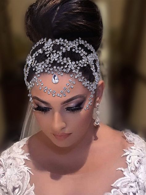 Silver  Collar  Glass  Hair Bands Embellished   Wedding & Event Forehead Headband, Bridal Hair Bands, Hair Accessories Tiara, Crystal Bridal Headpiece, Crystal Wedding Tiaras, Wedding Hair Head Piece, Rhinestone Headpiece, Wedding Hair Headband, Bridal Headwear