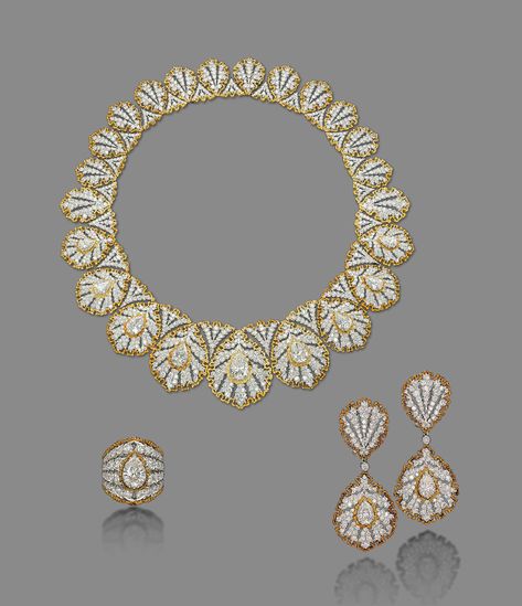 A SET OF DIAMOND JEWELLERY, BY BUCCELLATI Buccellati Jewelry, Small Necklace, Jewelry Boards, Luxury Art, Pear Shaped Diamond, Stone Design, Van Cleef, Diamond Jewellery, High Jewelry