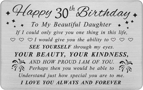 Amazon.com: DEGASKEN Daughter 30th Birthday Card - Birthday Gifts for Sweet 30 Year Old Daughter - 30th Birthday Decorations for Women, Personalized Engraved Wallet card : Clothing, Shoes & Jewelry Birthday Gifts For 13, 30th Birthday Decorations For Women, Happy 17 Birthday To Me, 17th Birthday Quotes, 13th Birthday Decorations, Message To Daughter, Happy 23rd Birthday, Old Birthday Cards, 16th Birthday Card