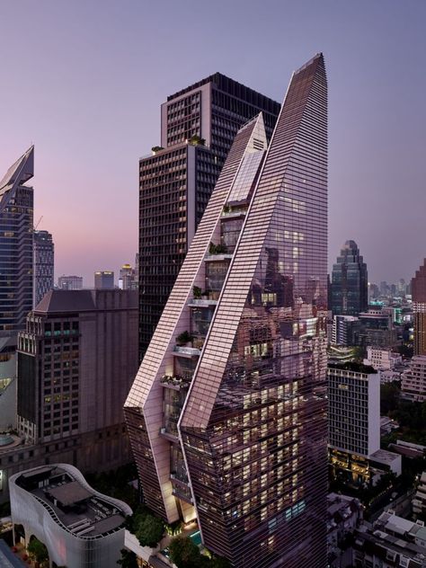 Rosewood Hotel Bangkok, Timber Skyscraper, Hotel Exterior, Future Buildings, Bangkok Hotel, Office Tower, Skyscraper Architecture, Tower Design, Architecture Building Design