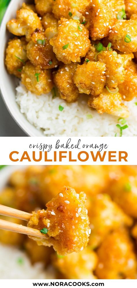 Orange Cauliflower, Boiled Egg Diet Plan, Chop Suey, Orange Chicken, Orange Recipes, Cauliflower Recipes, Dim Sum, Vegan Dishes, Vegan Dinners