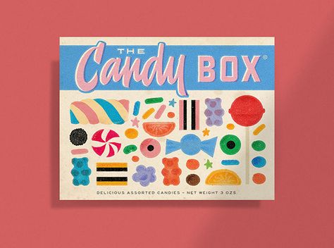 Candies packaging design Lettering and art direction : Nicolò Giacomin Illustrations :  Lucia Calfapietra Candies Packaging, Eco Packaging Design, Packing Box Design, Retro Graphic Design, Candy Pop, Soft Candy, Retro Candy, Candy Packaging, Candy Brands