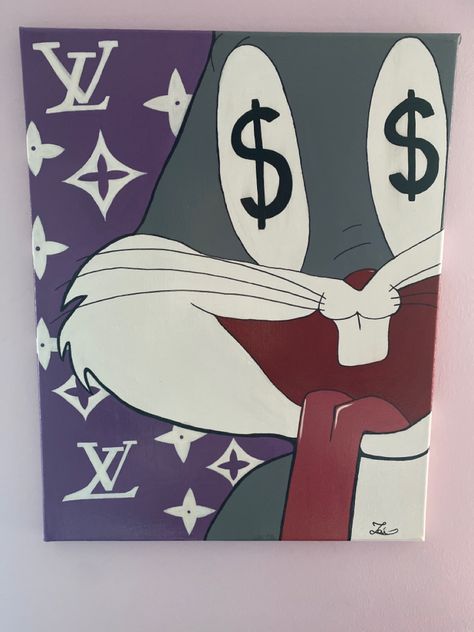 Lv Painting, Bugs Bunny Painting, Money Paintings On Canvas, Spiderman Gifts, Trill Art, Bunny Painting, Cute Canvas Paintings, Cute Canvas, Canvas Painting Designs