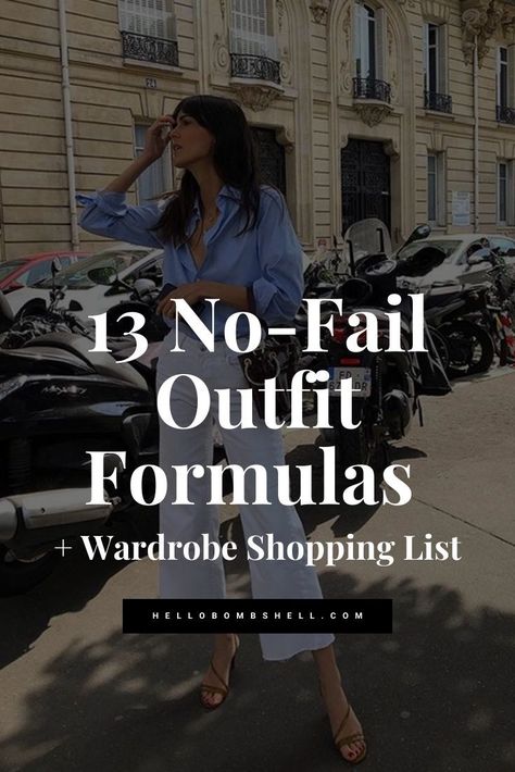 13 No-Fail Outfit Formulas + Capsule Wardrobe Shopping List - Hello Bombshell! Wardrobe Shopping List, Capsule Wardrobe Formula, Outfits 30s, Autumn Capsule Wardrobe, Capsule Wardrobe Women, Spring Summer Capsule Wardrobe, Flirty Outfits, Glamour Outfit, Capsule Wardrobe Outfits