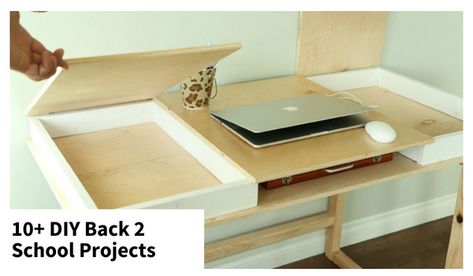 Diy Desk With Storage, Desk Top Ideas, Build Your Own Desk, Desk Build, Trailer Makeover, Garage Projects, Diy Desk Plans, Diy Desktop, Bookshelf Plans