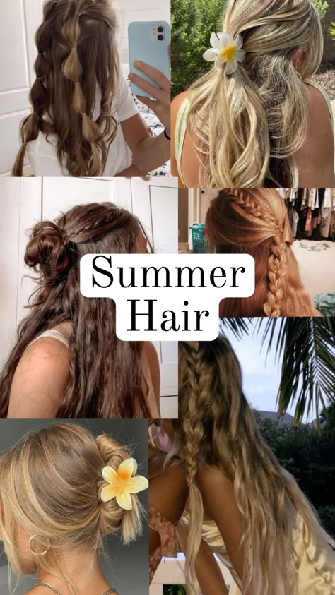 #summer #summerhair #hairinspo #hairideas #hairstyles #cute Cute Summer Updos For Medium Hair, Hawian Theme Hairstyles, Hair For Beach Day, Simple Beach Hairstyles, Hair For Beach, Hairstyles For The Week, Week Hairstyles, Easy Summer Hair, Hot Weather Hair